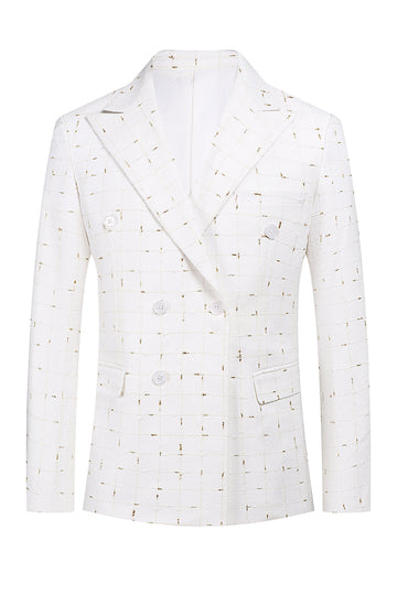 Branco xadrez duplo peito 2 peças homens ternos de baile